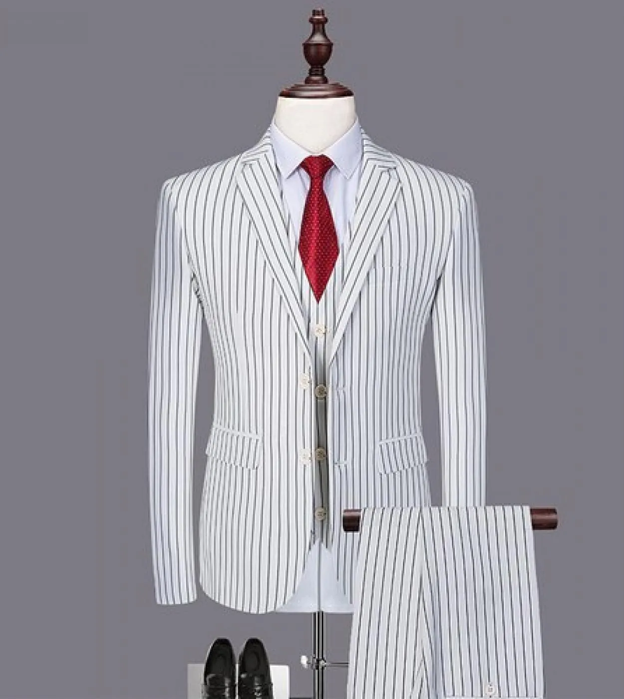 6xl giacca  gilet  pantaloni Boutique Fashion Striped Mens Formal Business Office Suit Tre pezzi Sposo Wedding Weddi