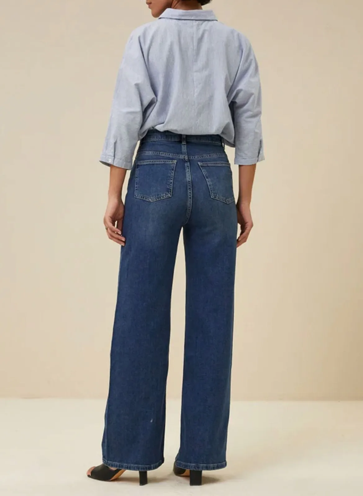  BY BAR   LINA - Jeans ampi a vita alta in misto cotone | Blu