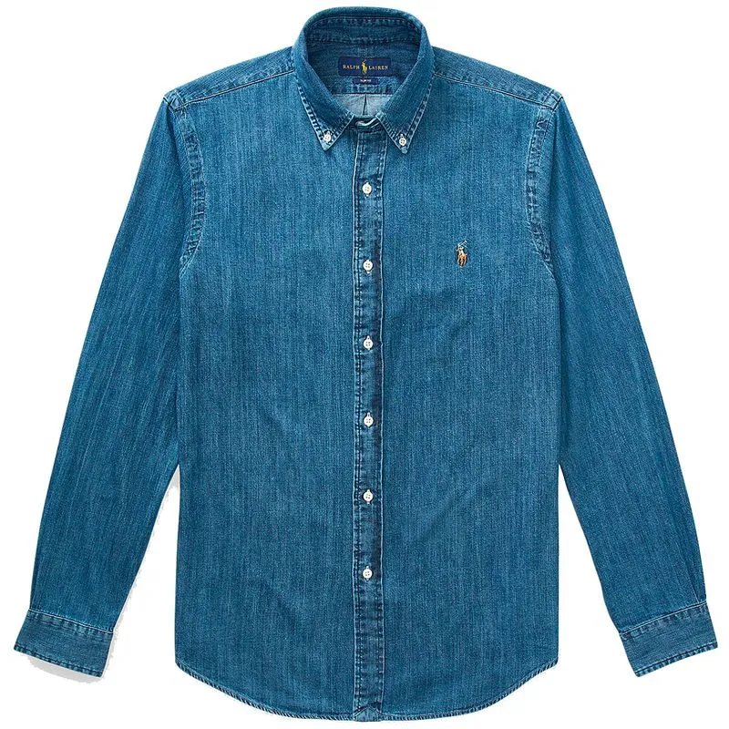 Camicia Oxford Slim-Fit in denim con pony 