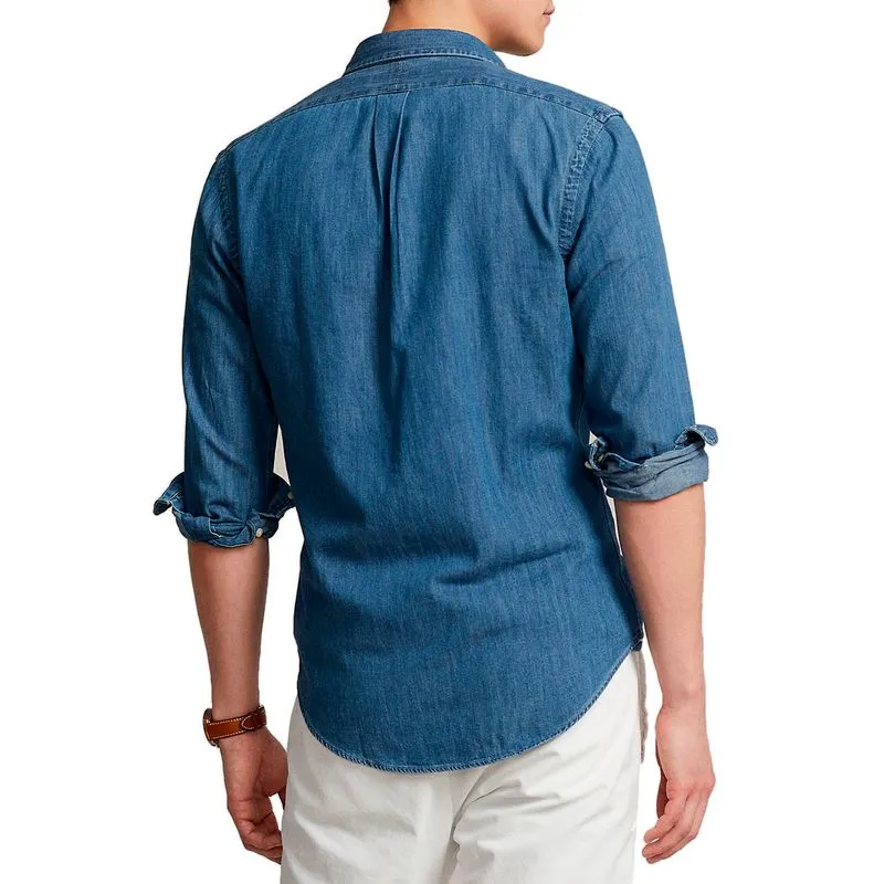 Camicia Oxford Slim-Fit in denim con pony 