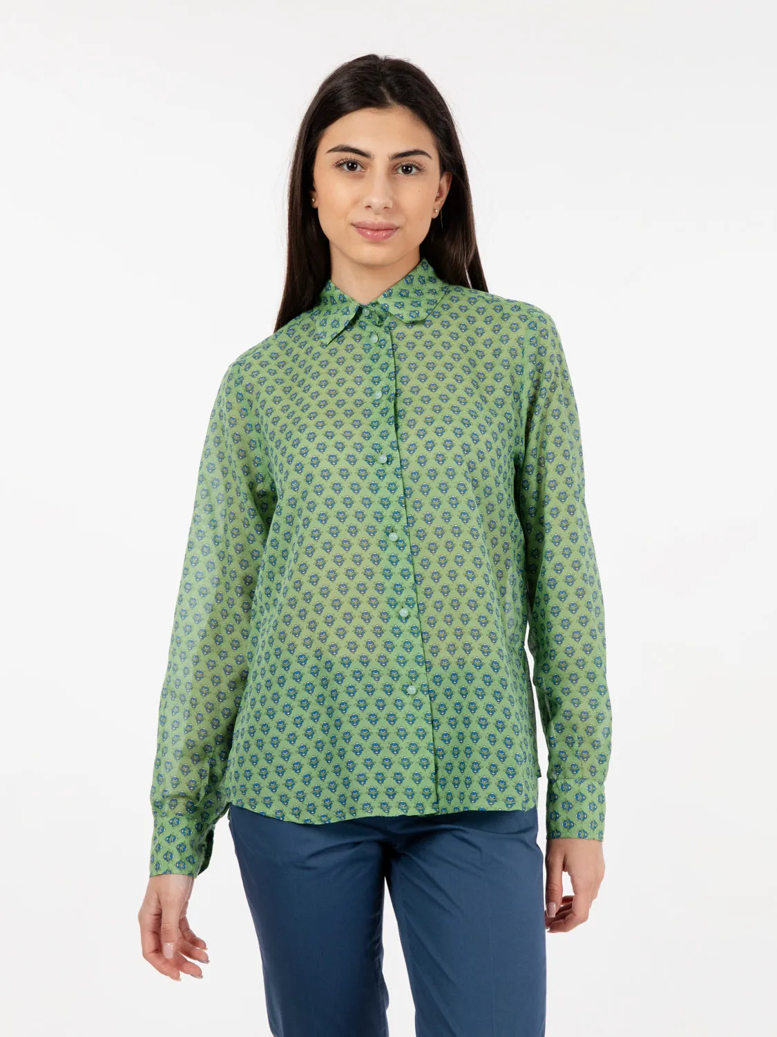 Camicia silky Muslin verde /blu