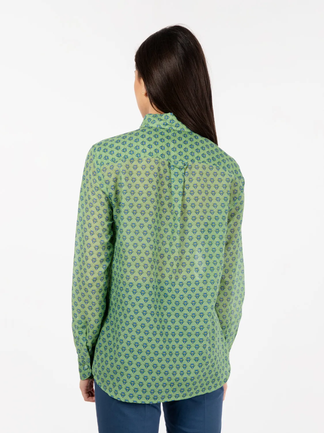 Camicia silky Muslin verde /blu