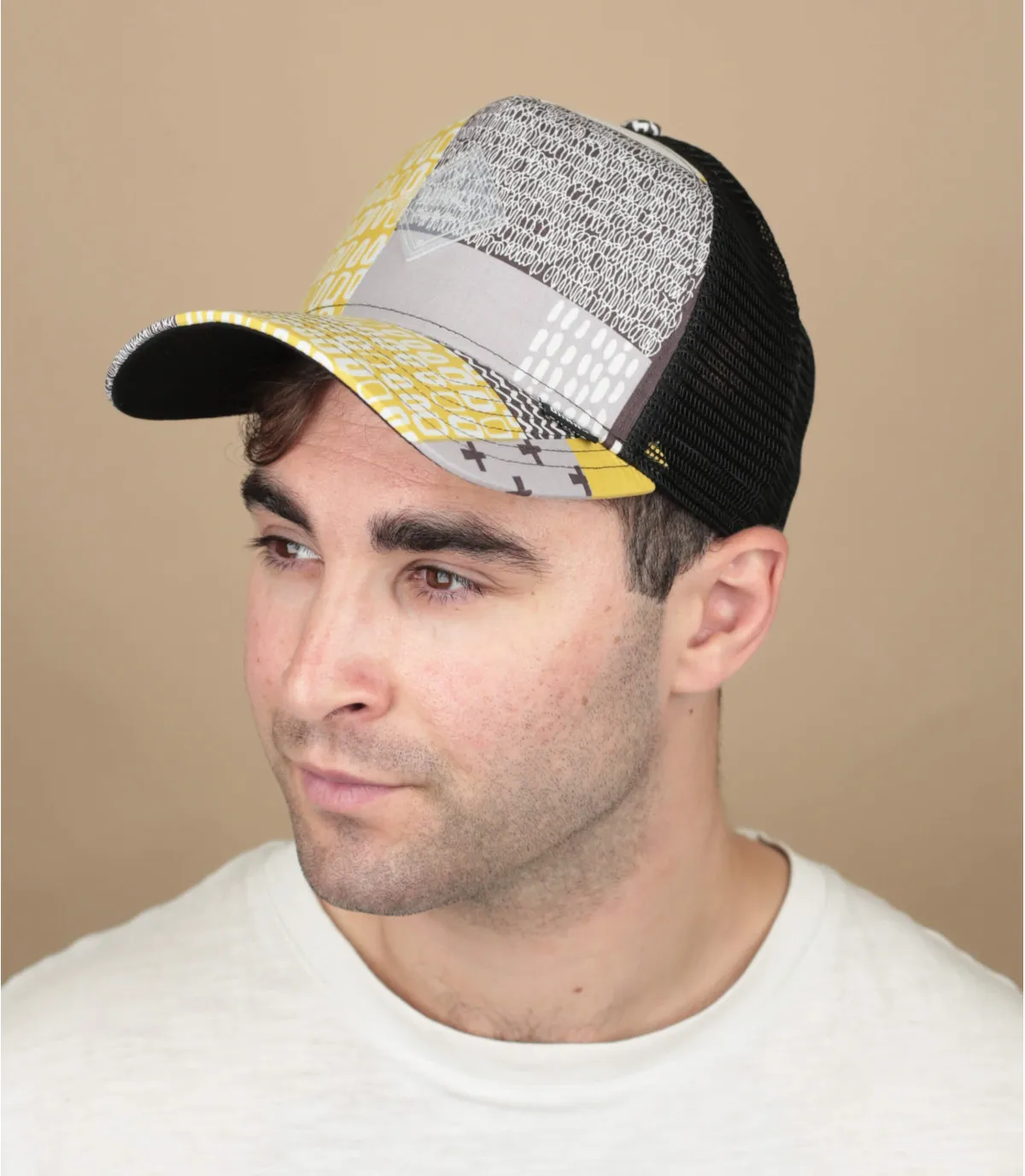 Cappello trucker grigio-bianco gialloCappellini HFT Summerpattern grey white yellow     