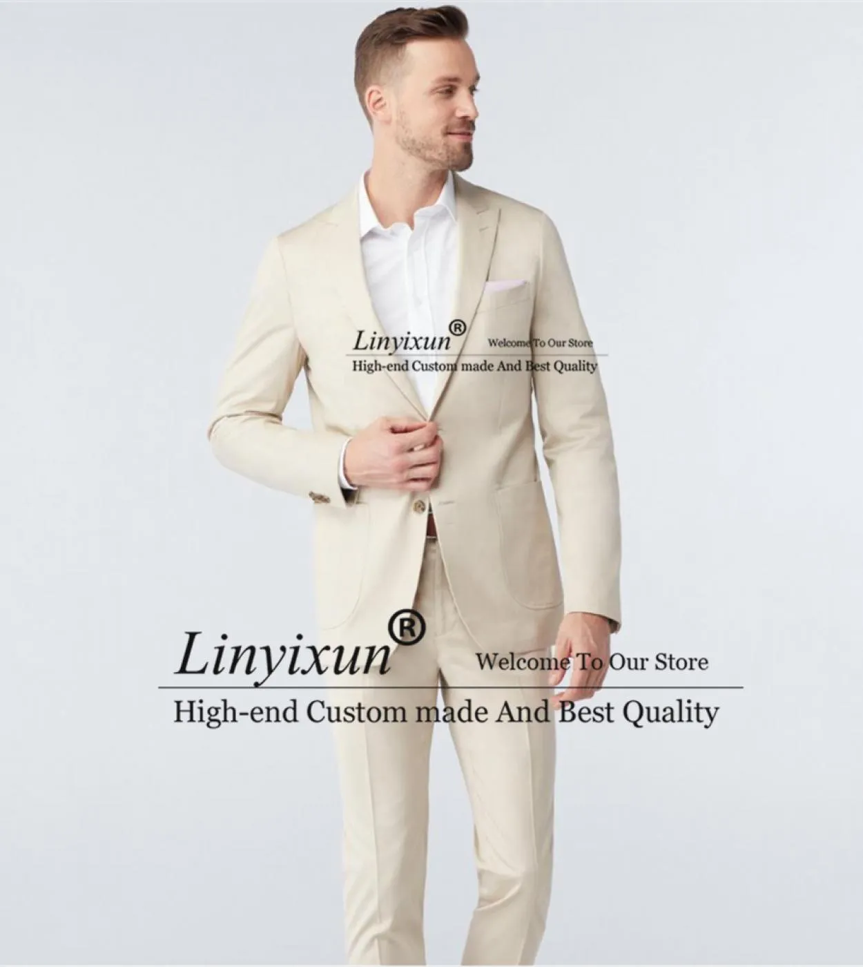 Casual Avorio Abiti da uomo Fashion Business Blazer Slim Fit Wedding Groom Tuxedo Banquet Set 2 pezzi Giacca Pantaloni Terno Mas