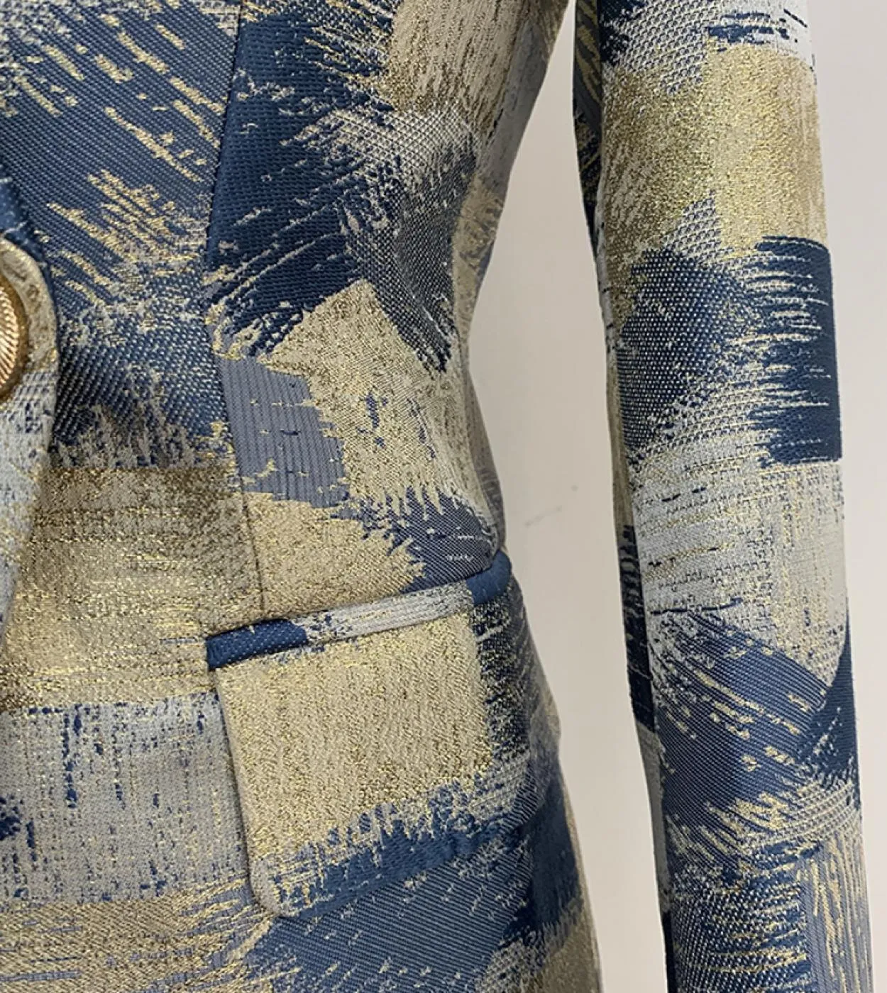 Giacca da donna formale da donna in jacquard con fibbia doppiopetto in metallo classico femminile di alta qualità