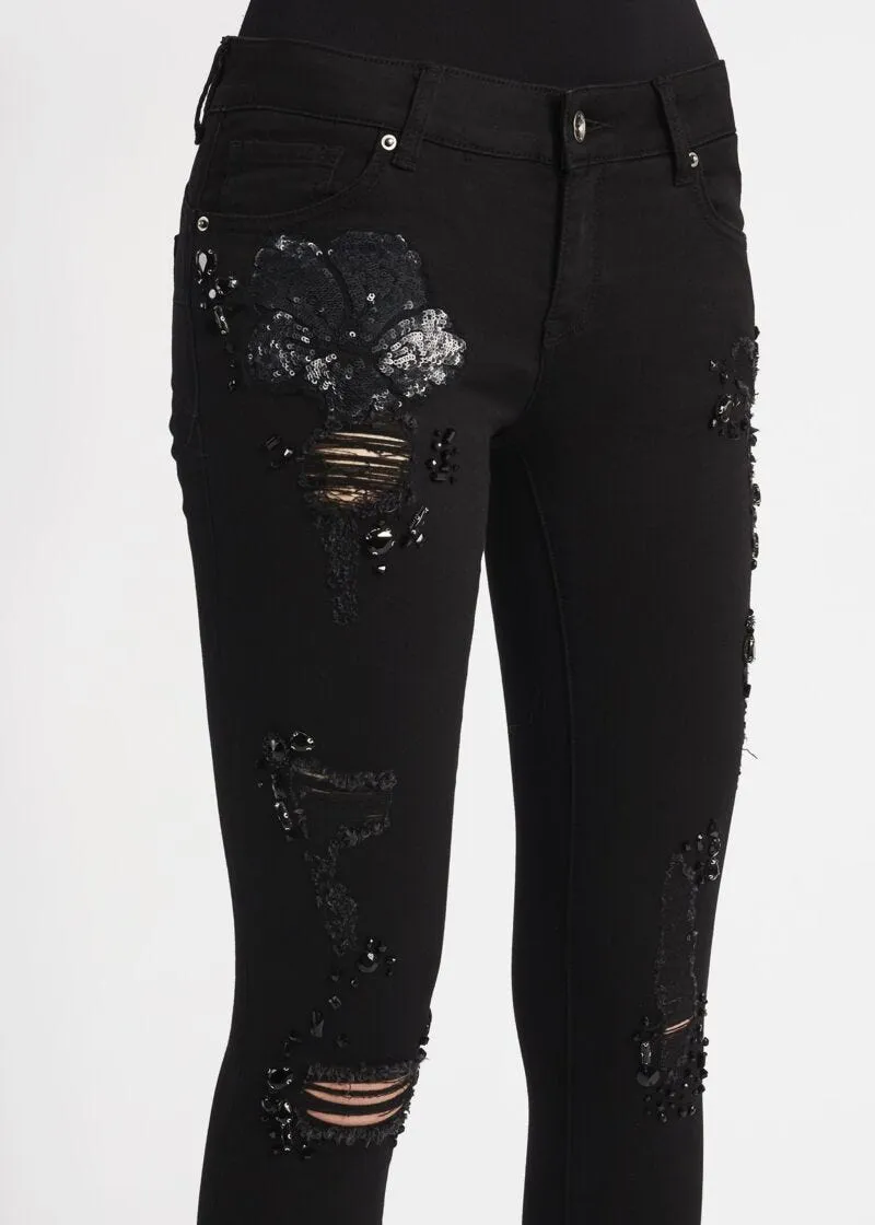 Jeans skinny con paillettes