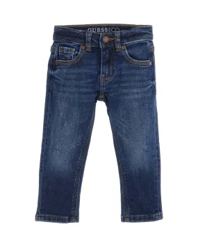 Jeans straight a lavaggio scuro in misto cotone stretch con micro abrasioni 3-7 anni