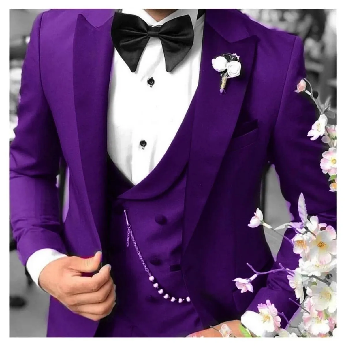 Nuovo arrivo classico picco risvolto viola abiti da uomo sposo giacca da sposa formale prom business smoking slim fit (giacca +