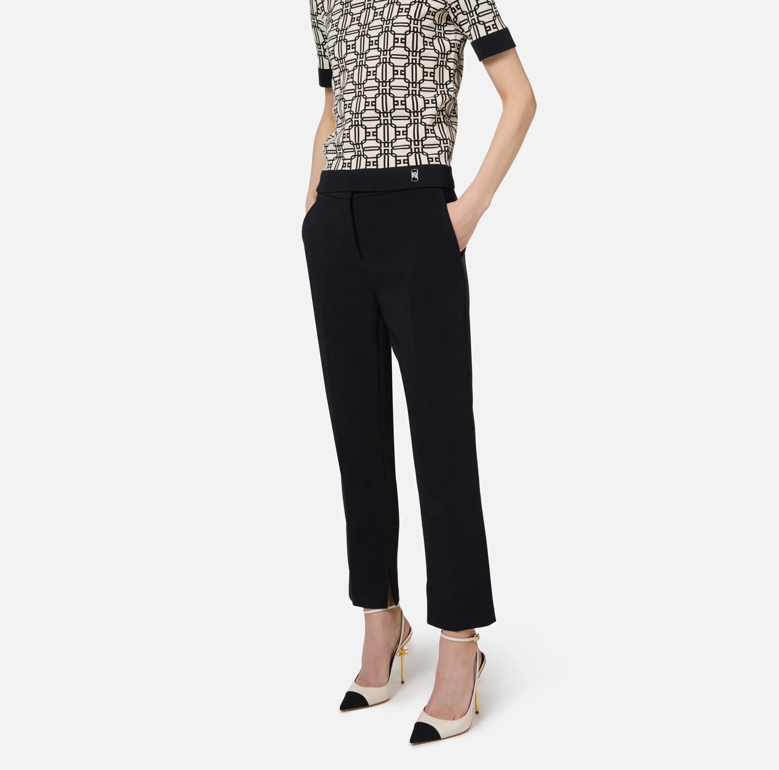 Pantalone Crêpe Spacchetti Nero Elisabetta Franchi