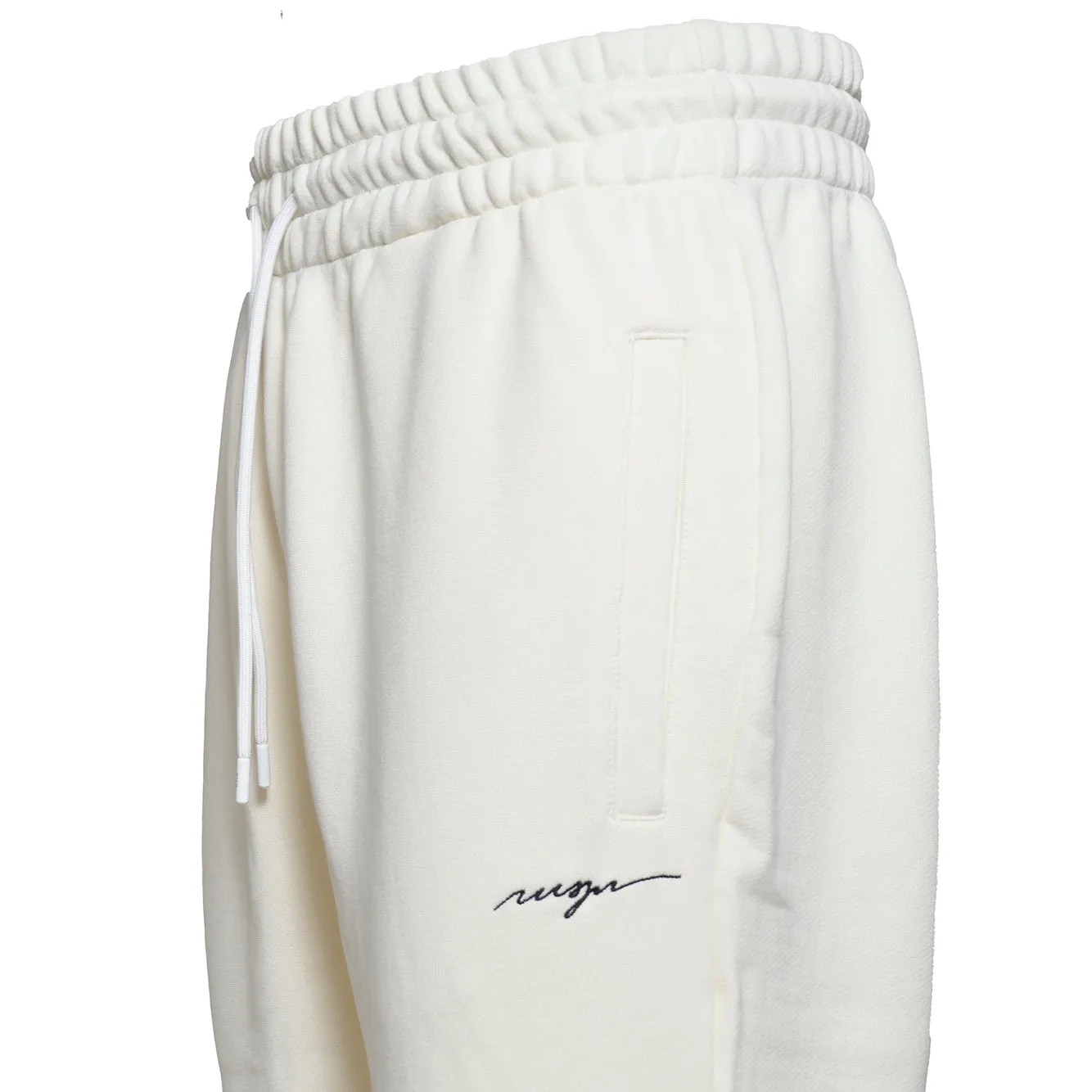 Pantalone in felpa di cotone panna con ricamo logo MSGM