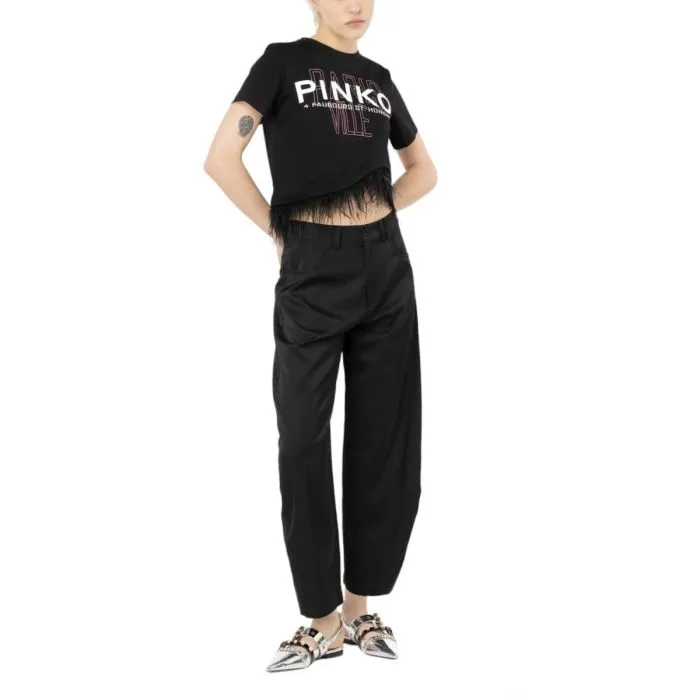 Pinko Pantaloni Barrel Leg Satin Nero