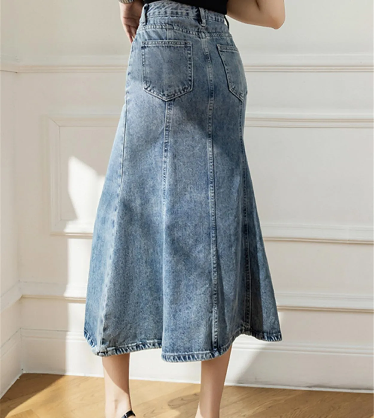 Seoulish 2022 New Front Split Womens Denim Long Skirts High Wasit Blue Mermaid Jeans Skirts Female Chic Aline Fishtail