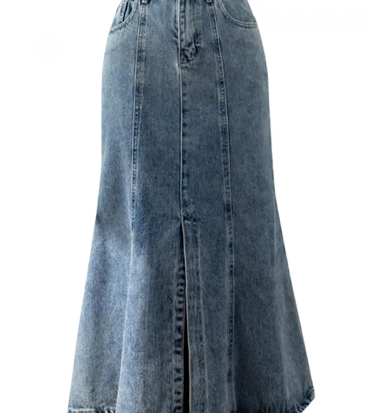 Seoulish 2022 New Front Split Womens Denim Long Skirts High Wasit Blue Mermaid Jeans Skirts Female Chic Aline Fishtail