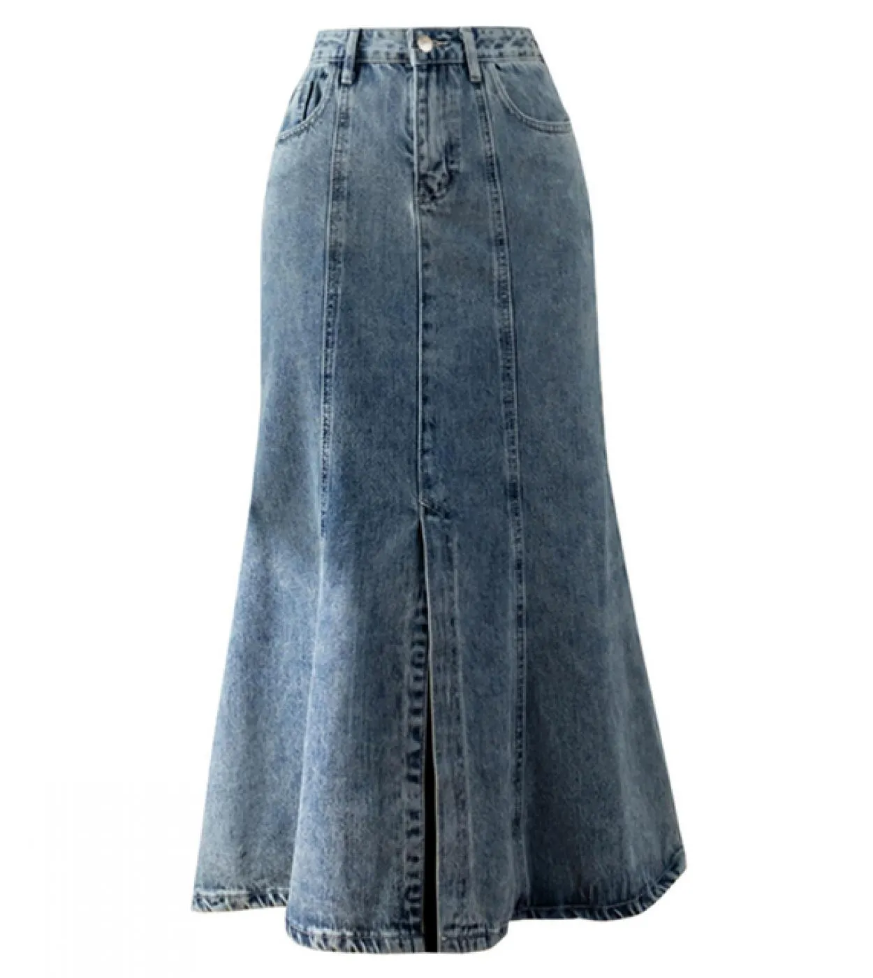 Seoulish 2022 New Front Split Womens Denim Long Skirts High Wasit Blue Mermaid Jeans Skirts Female Chic Aline Fishtail