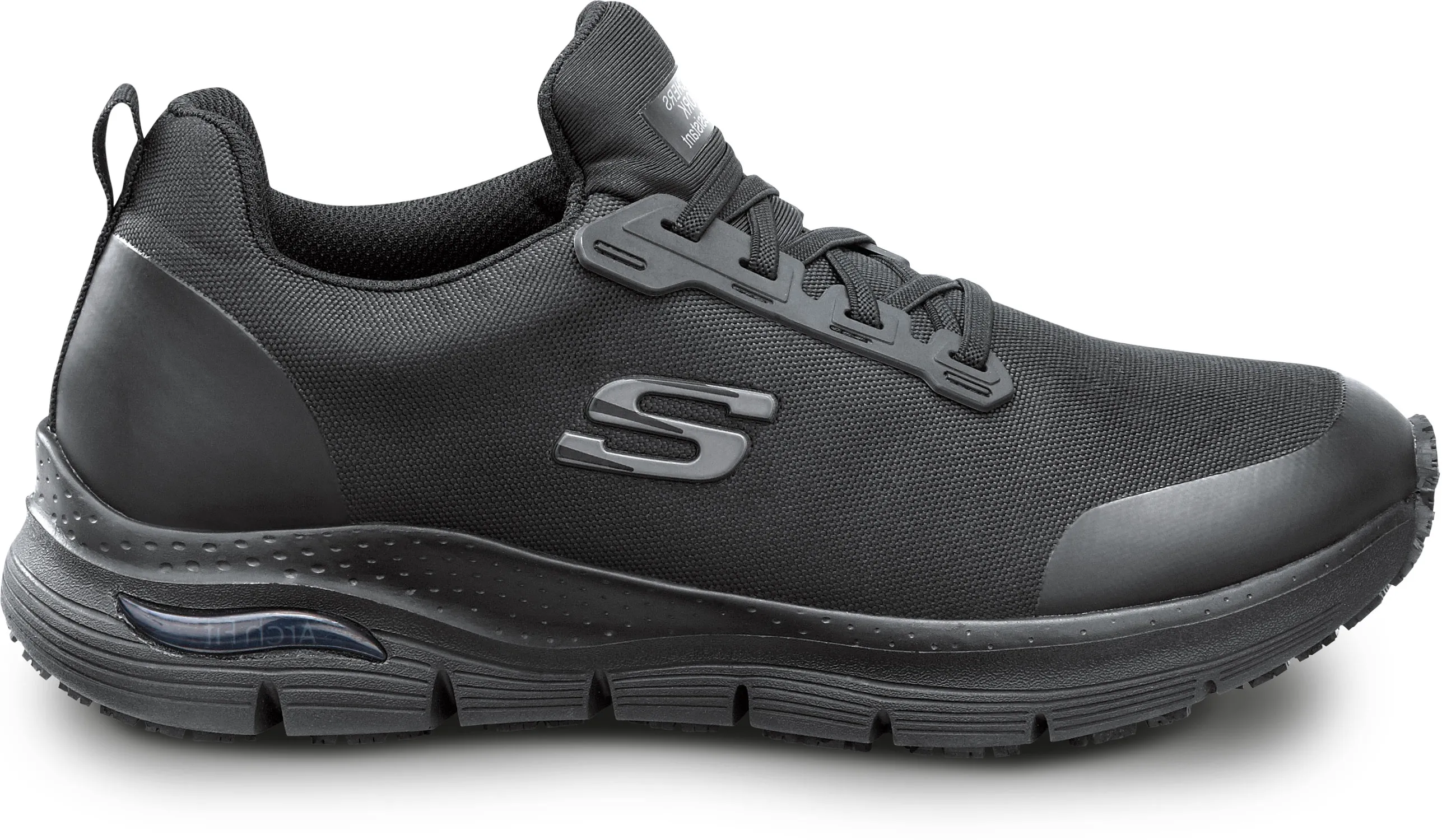 SKECHERS  Arch Fit Jake, Men's, Black, Slip On Athletic Style, MaxTRAX Slip Resistant, Soft Toe Work Shoe