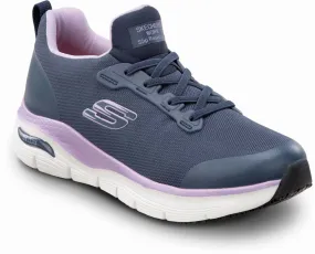 SKECHERS  Arch Fit Leslie, Women's, Navy, Slip On Athletic Style, Alloy Toe, MaxTRAX Slip Resistant, Work Shoe