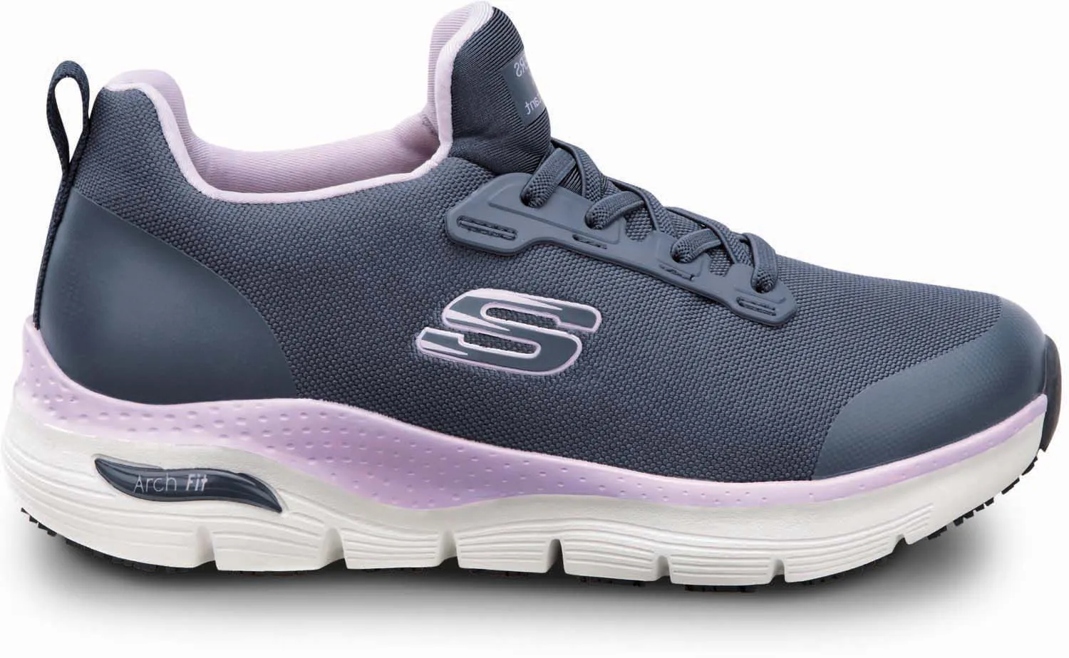 SKECHERS  Arch Fit Leslie, Women's, Navy, Slip On Athletic Style, Alloy Toe, MaxTRAX Slip Resistant, Work Shoe