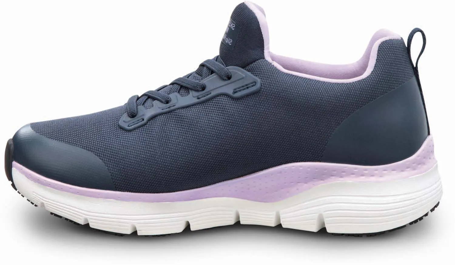 SKECHERS  Arch Fit Leslie, Women's, Navy, Slip On Athletic Style, Alloy Toe, MaxTRAX Slip Resistant, Work Shoe